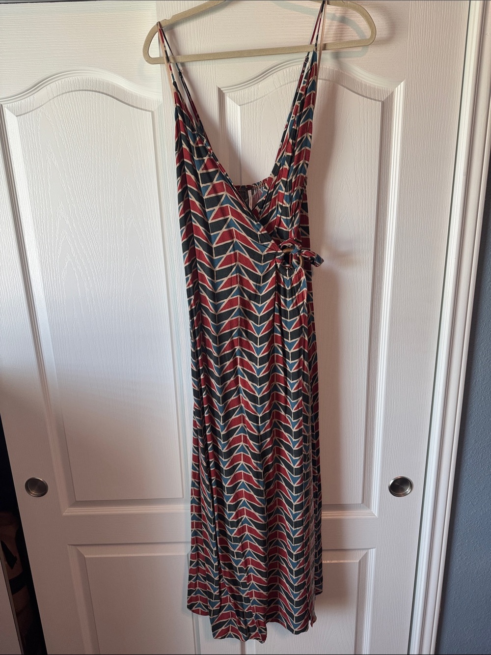 Free People Sleeveless Deep V-Neck True Wrap Style Chevron Maxi Dress